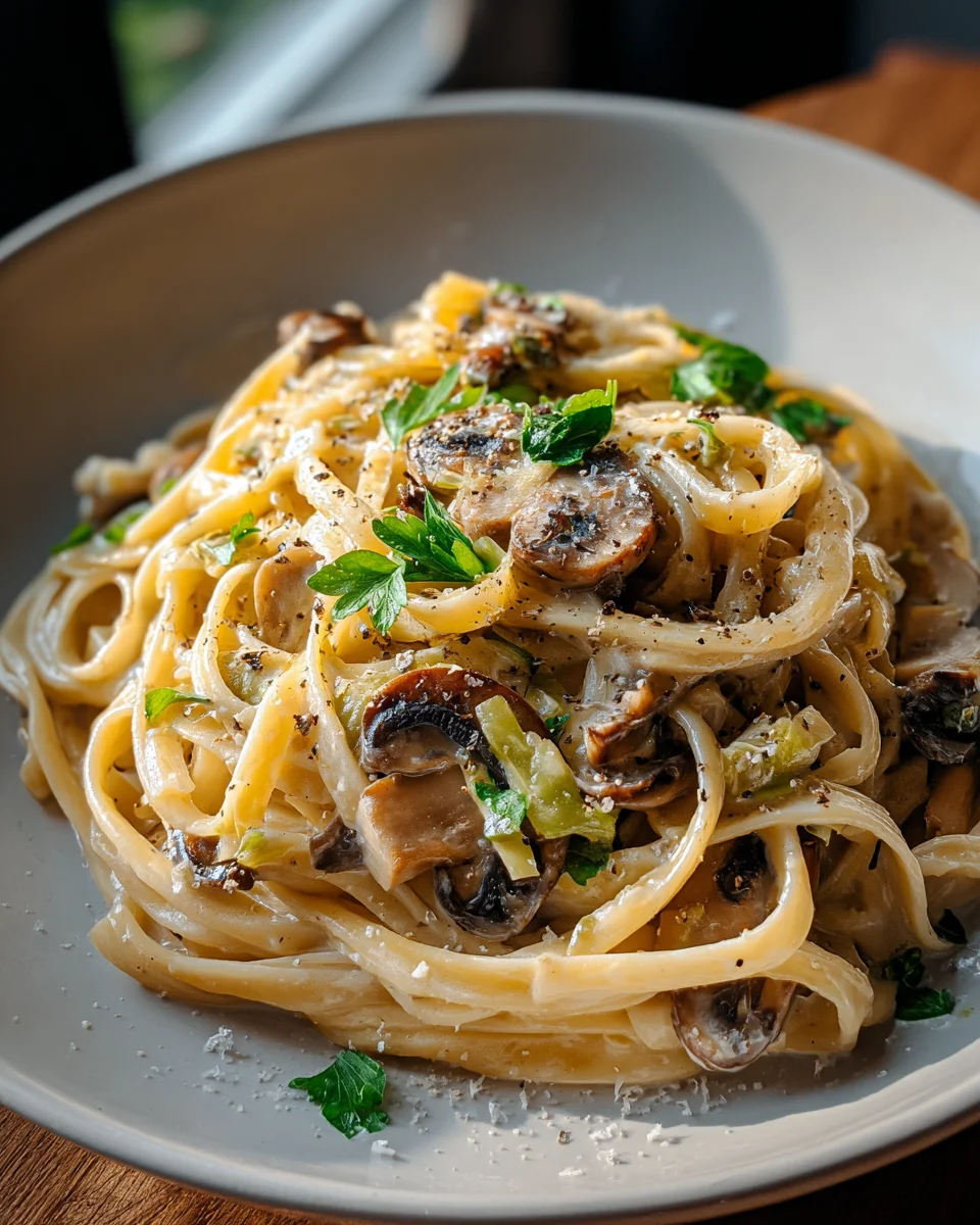 Creamy Caramelized Leek & Mushroom Gruyere Pasta