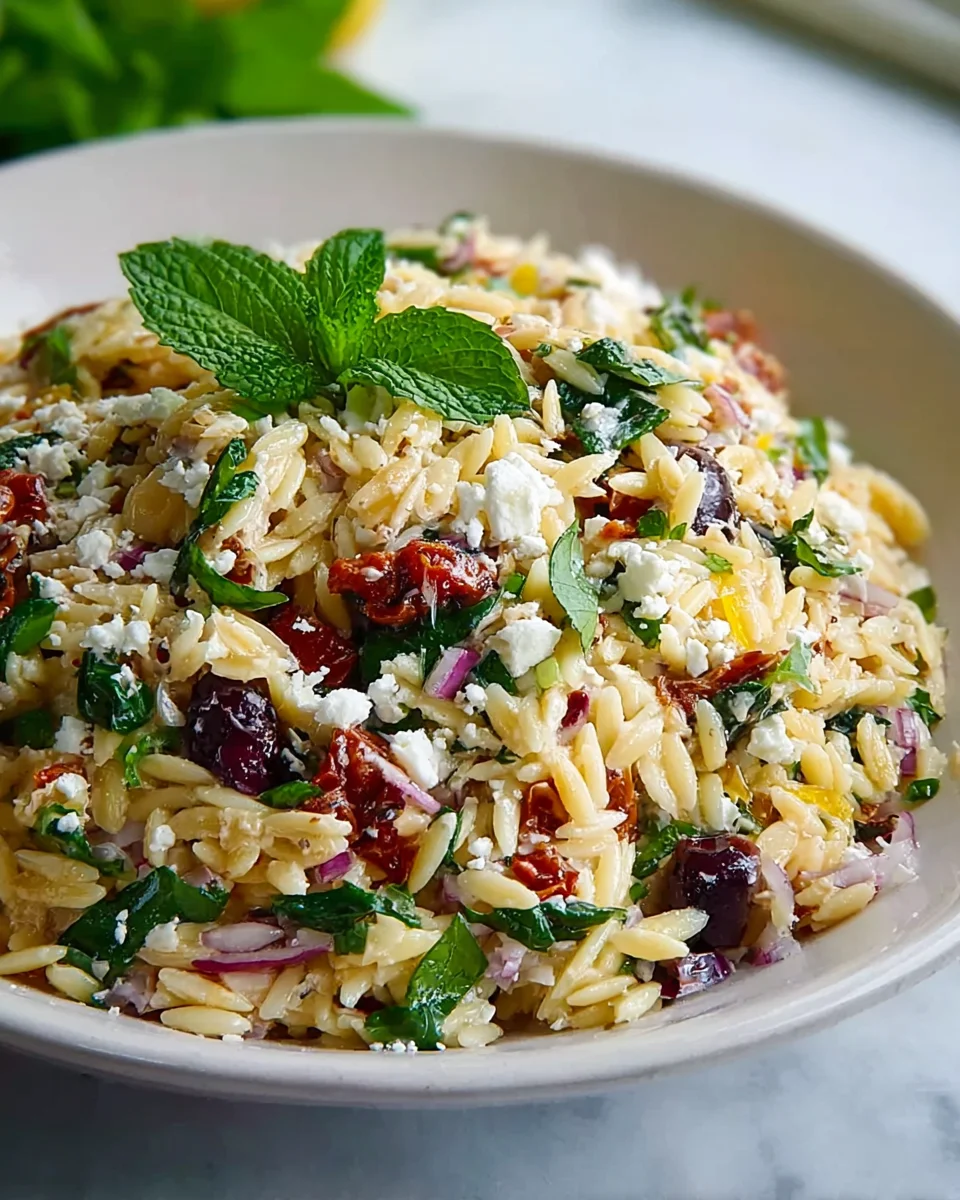 Zesty Orzo Pasta Salad: Homemade with Feta & Sun-Dried Tomatoes