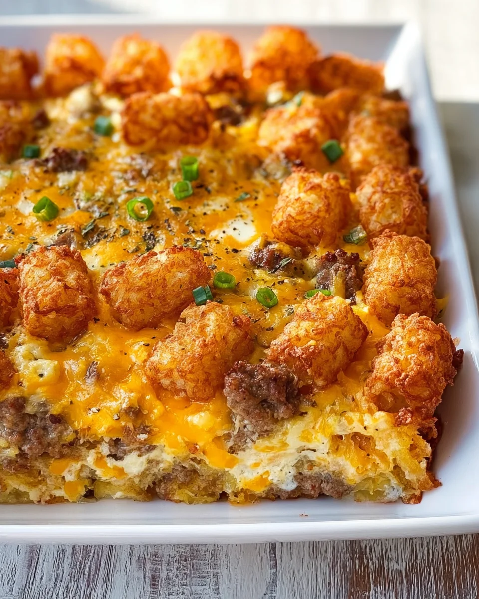 Savory Tater Tot Beef Sausage Breakfast Casserole