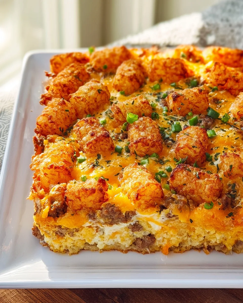 Savory Tater Tot Beef Sausage Breakfast Casserole