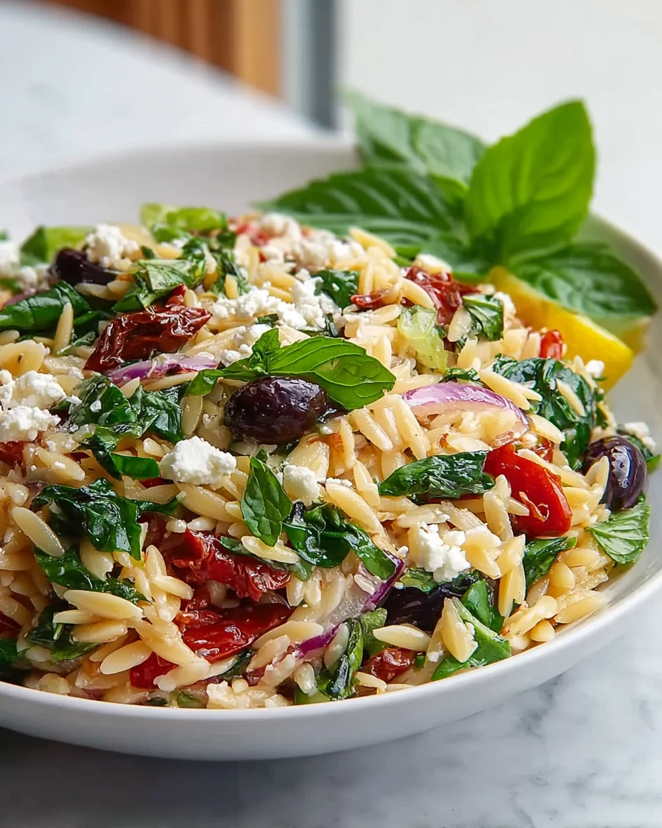 Zesty Orzo Pasta Salad: Homemade with Feta & Sun-Dried Tomatoes