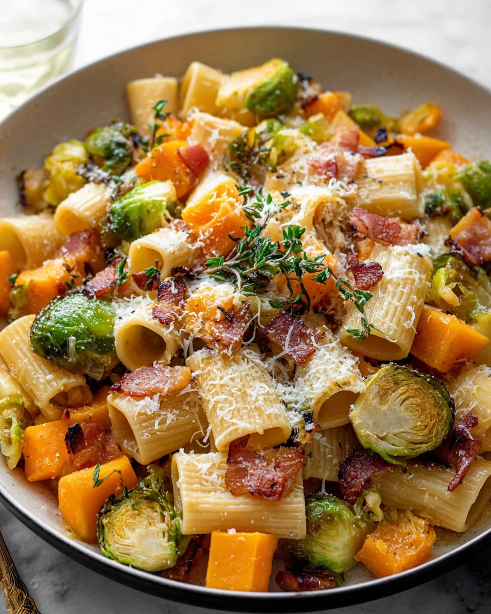 Delicious Beef Bacon Brussels Sprouts Butternut Squash Pasta
