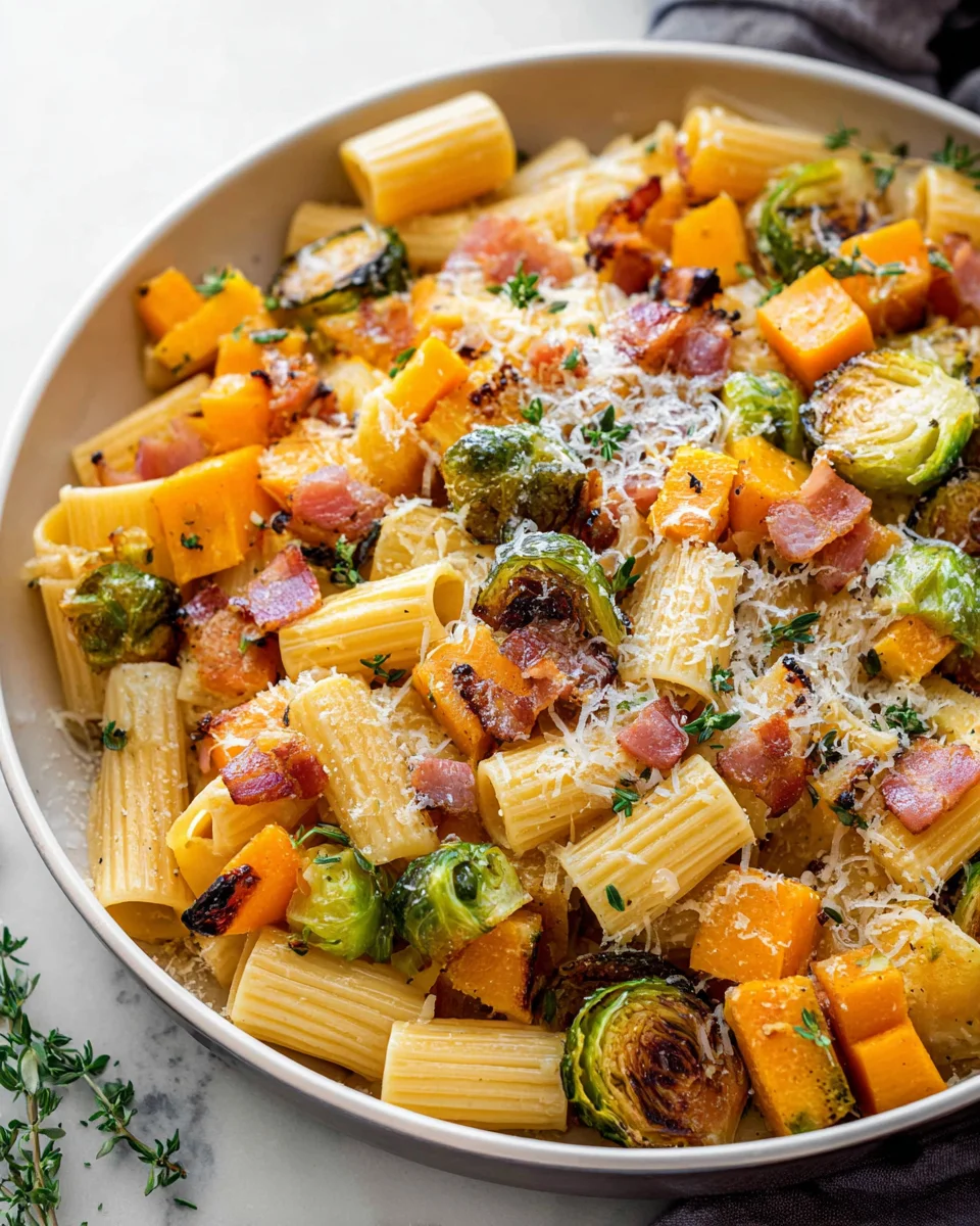 Delicious Beef Bacon Brussels Sprouts Butternut Squash Pasta