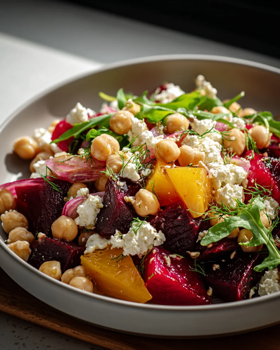 Chickpea Beet Feta Salad w/ Zesty Lemon Garlic Vinaigrette
