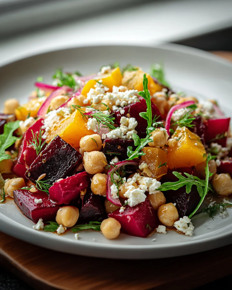 Chickpea Beet Feta Salad w/ Zesty Lemon Garlic Vinaigrette