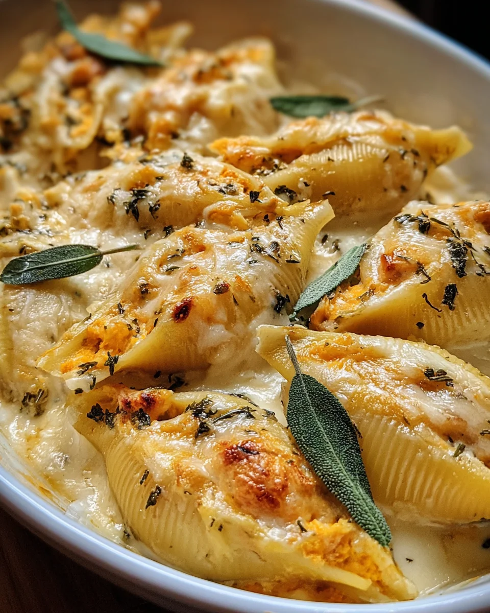 Pumpkin Gouda Stuffed Shells with Brown Butter Sage Alfredo