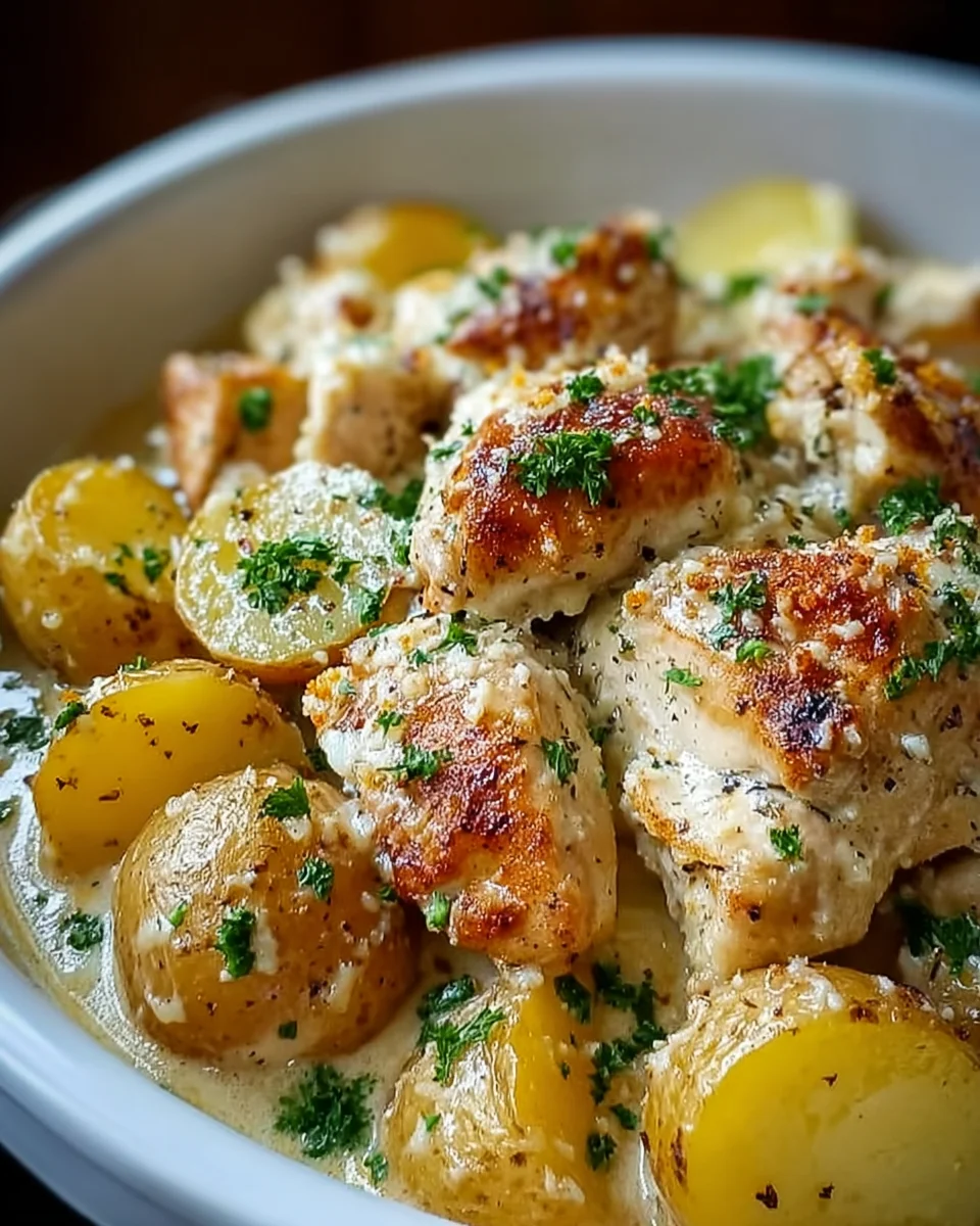 Easy Garlic Parmesan Chicken & Potatoes Crockpot Meal