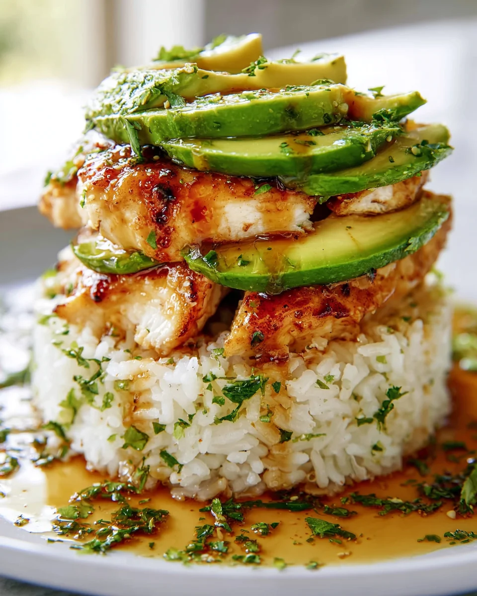 Delicious Honey Lime Chicken Avocado Rice Stack Recipe