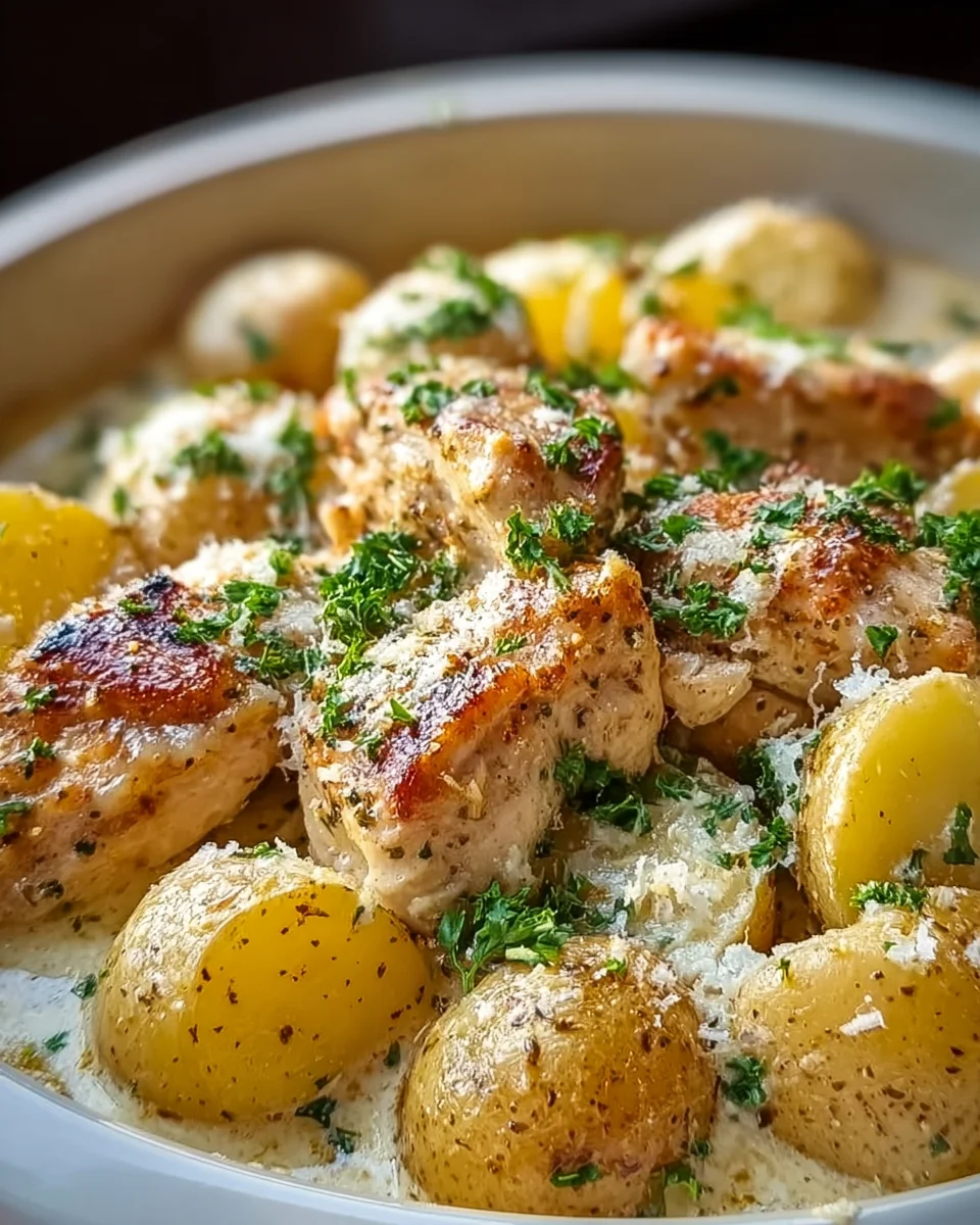 Easy Garlic Parmesan Chicken & Potatoes Crockpot Meal