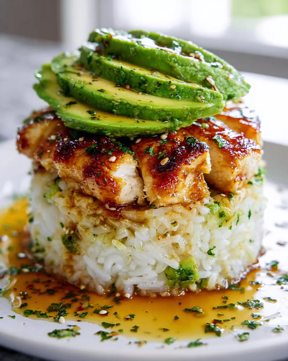 Delicious Honey Lime Chicken Avocado Rice Stack Recipe
