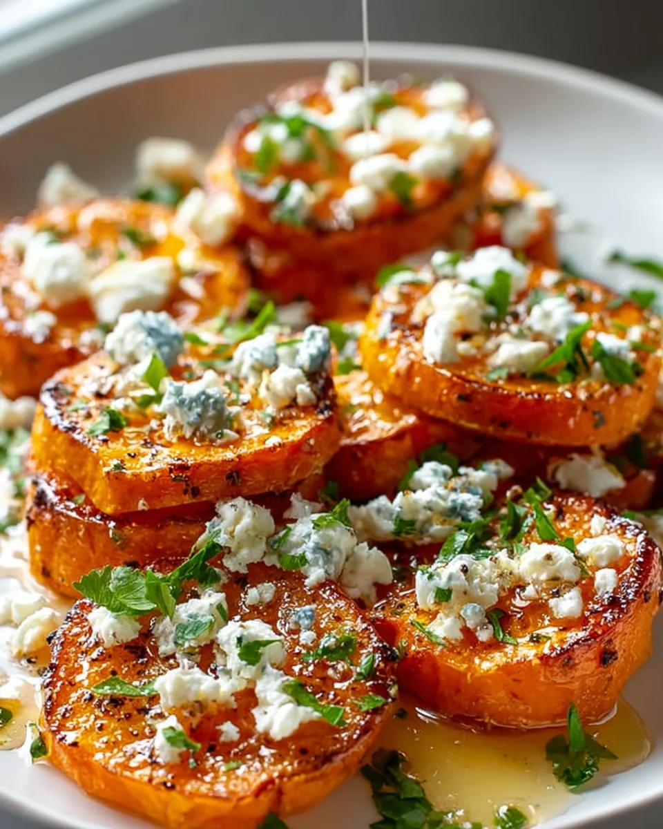 Easy Roasted Sweet Potato Rounds with Honey Feta Recipe