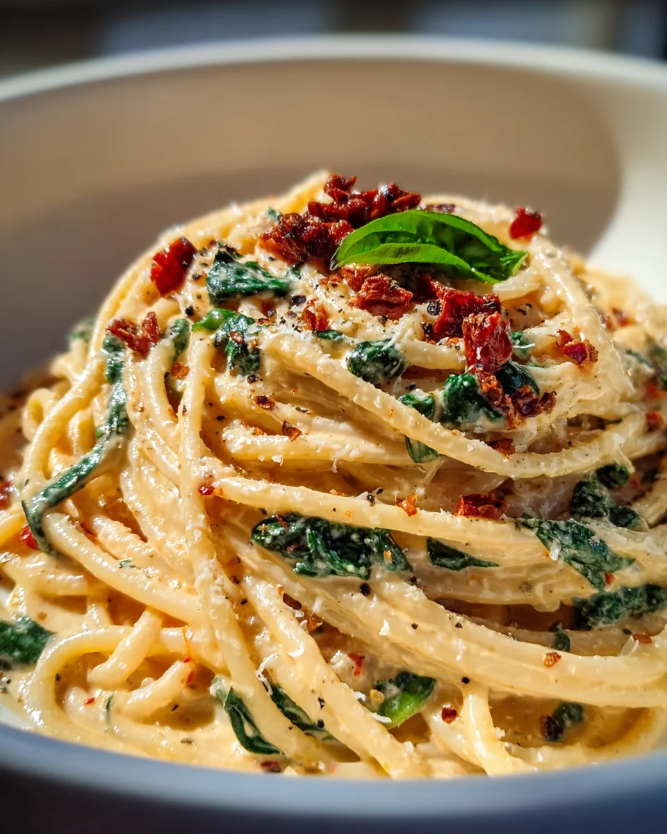 Ultimate Spaghetti Spinach with Sun-Dried Tomato Cream Sauce