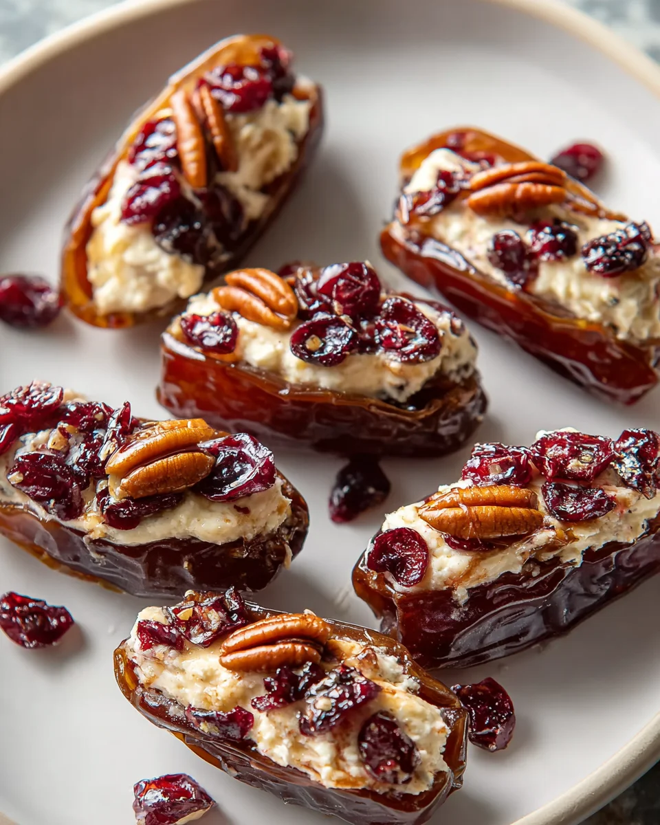 Sweet & Savory Cranberry Pecan Cream Cheese Stuffed Dates
