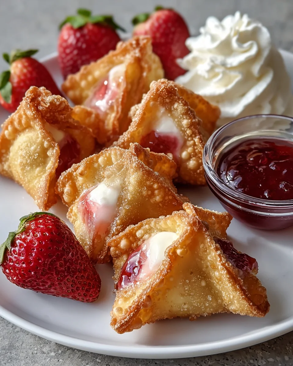 Delicious Deep Fried Strawberry Cheesecake Wonton Bites
