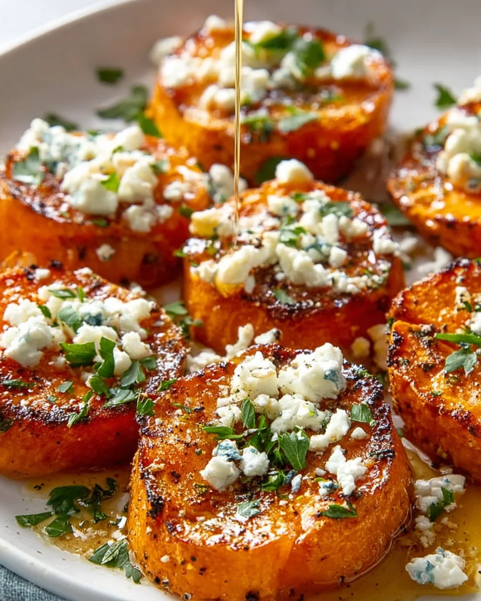 Easy Roasted Sweet Potato Rounds with Honey Feta Recipe
