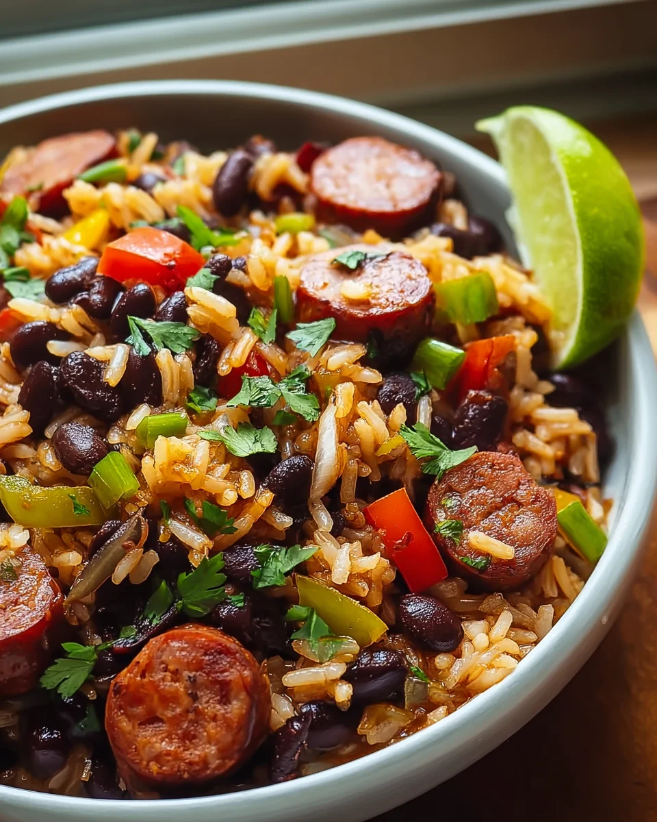 Hearty Black Beans & Rice with Sausage - Quick Dinner!