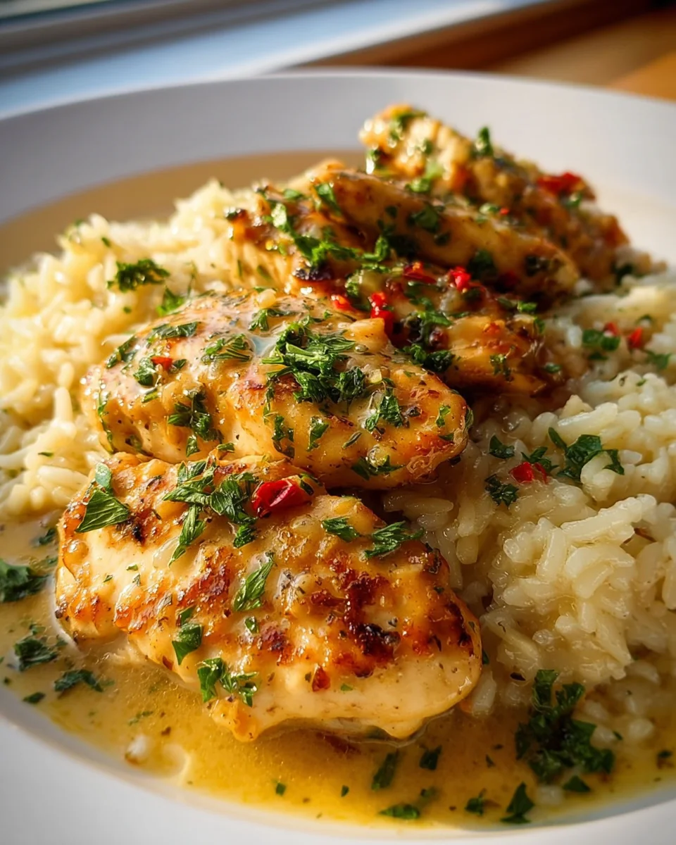Delicious Chicken Scampi with Garlic Parmesan Rice Recipe