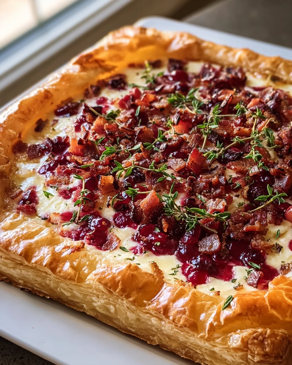Savory Cranberry Brie Tart with Beef Pancetta and Thyme Delight