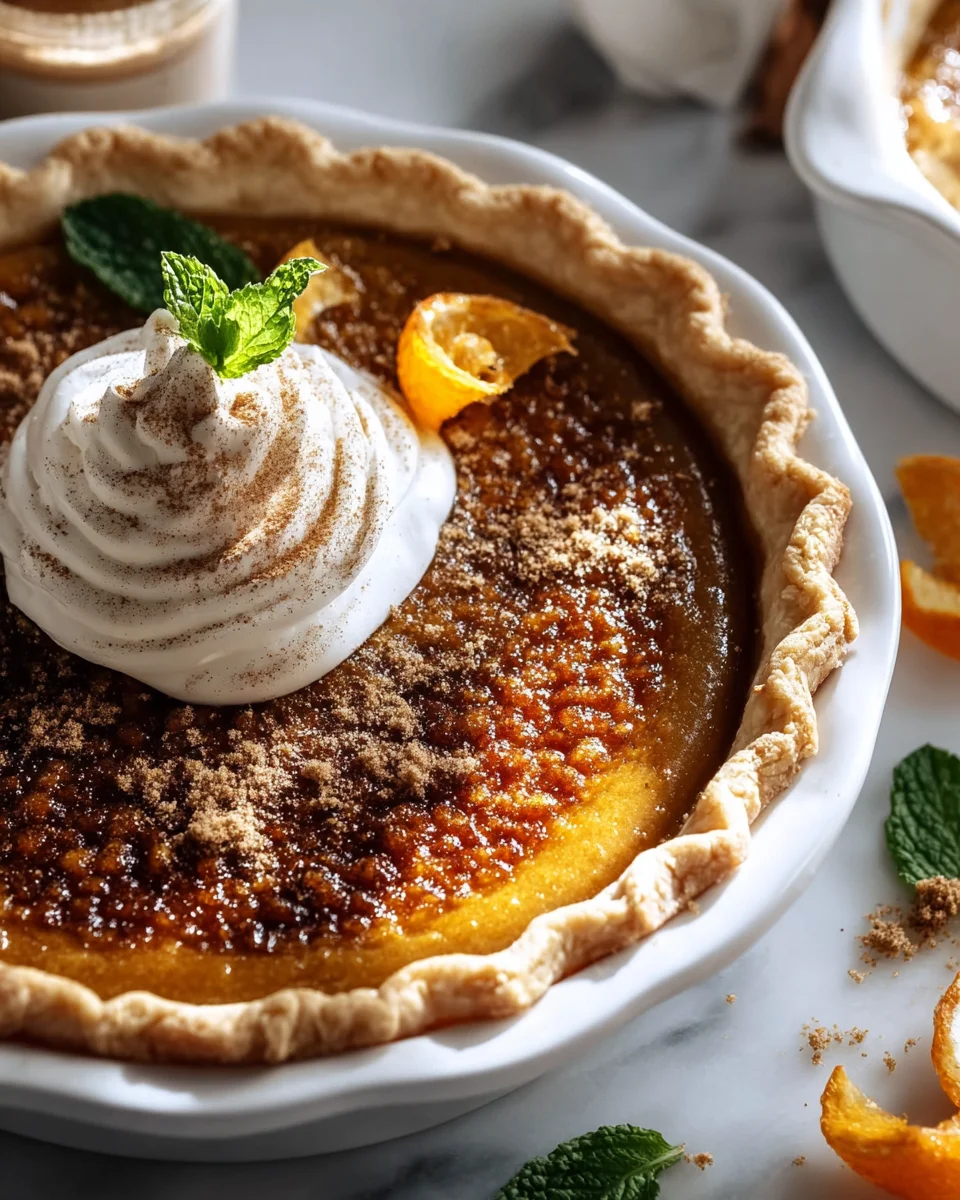Pumpkin Pie Brulee with Bourbon Extract Vanilla Whipped Cream