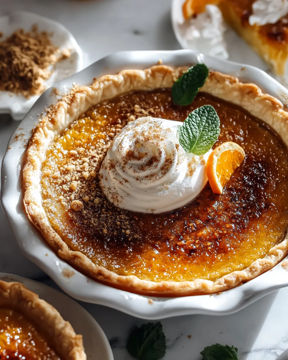 Pumpkin Pie Brulee with Bourbon Extract Vanilla Whipped Cream