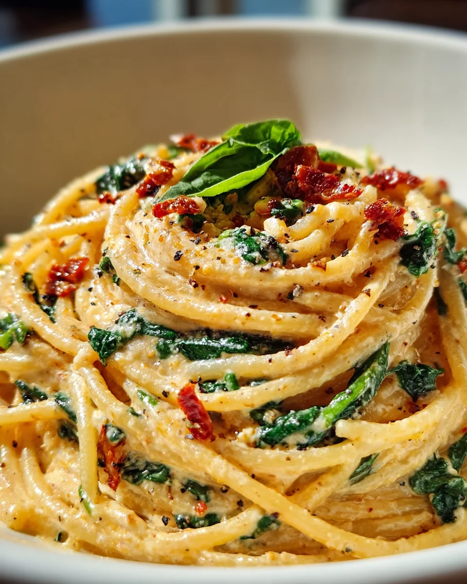 Ultimate Spaghetti Spinach with Sun-Dried Tomato Cream Sauce