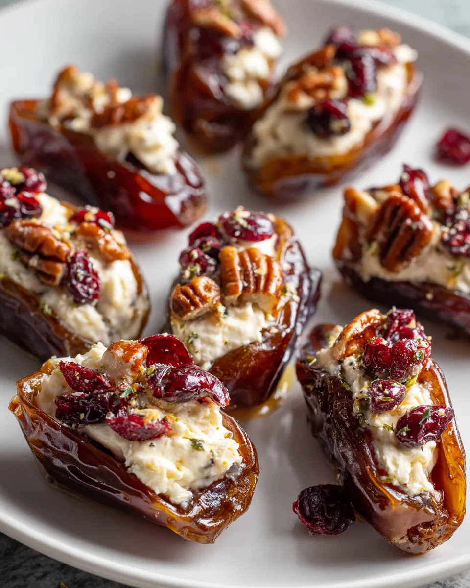 Sweet & Savory Cranberry Pecan Cream Cheese Stuffed Dates