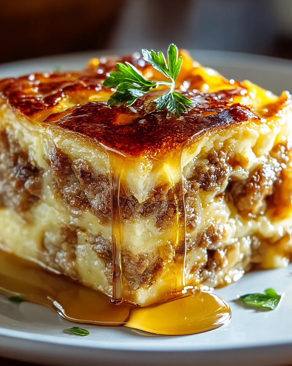 Delicious Pancake Sausage Casserole with Beef for Breakfast