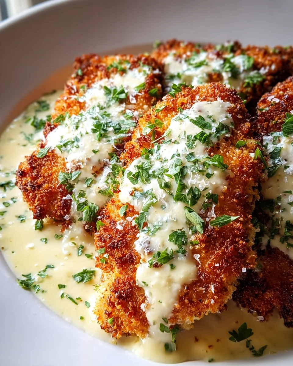 Crispy Parmesan Chicken – Irresistible Garlic Cream Sauce