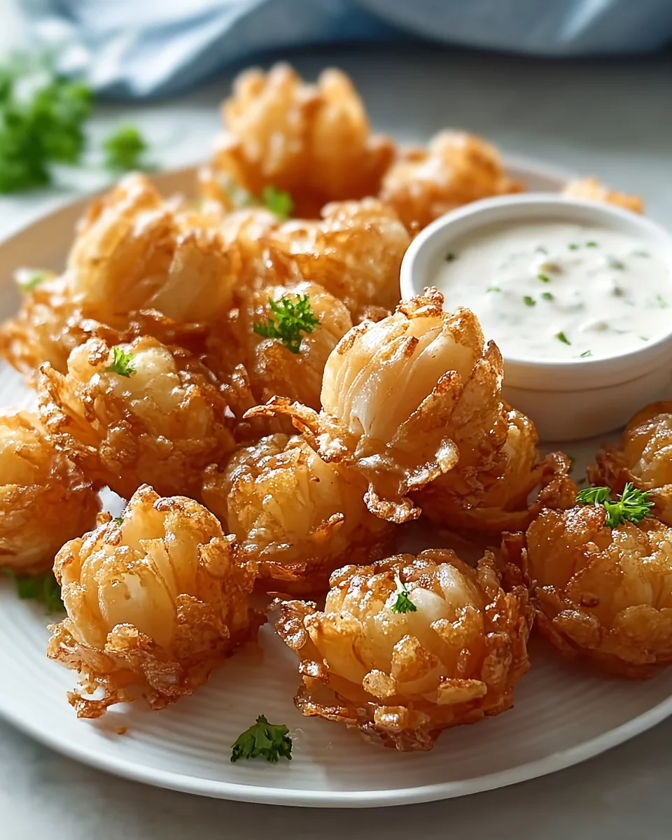 Bite Sized Blooming Onions with Creamy Buttermilk Ranch Dip
