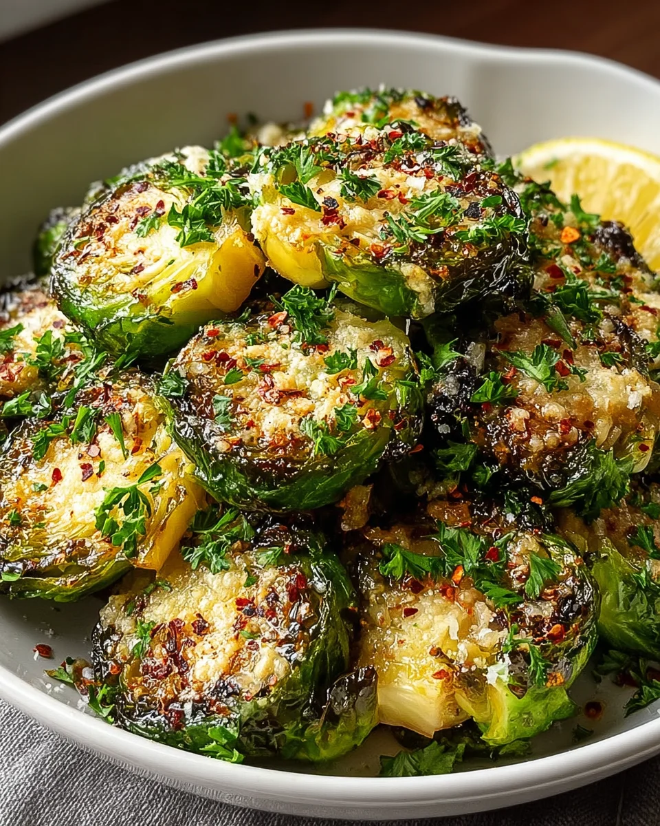Delicious Garlic Butter Roasted Brussels Sprouts Side!