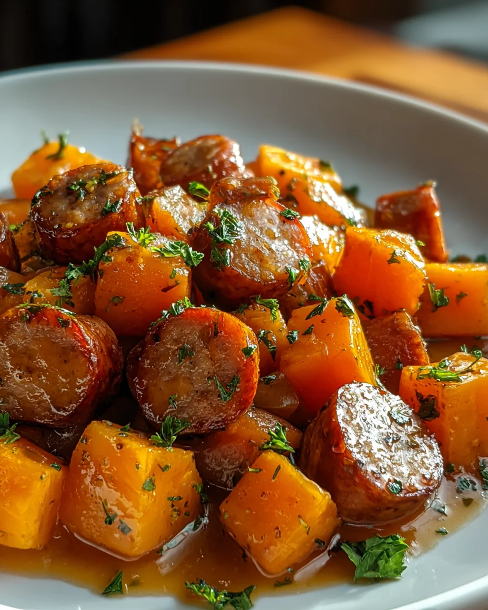 Delicious Honey Garlic Beef Sausage & Sweet Potatoes