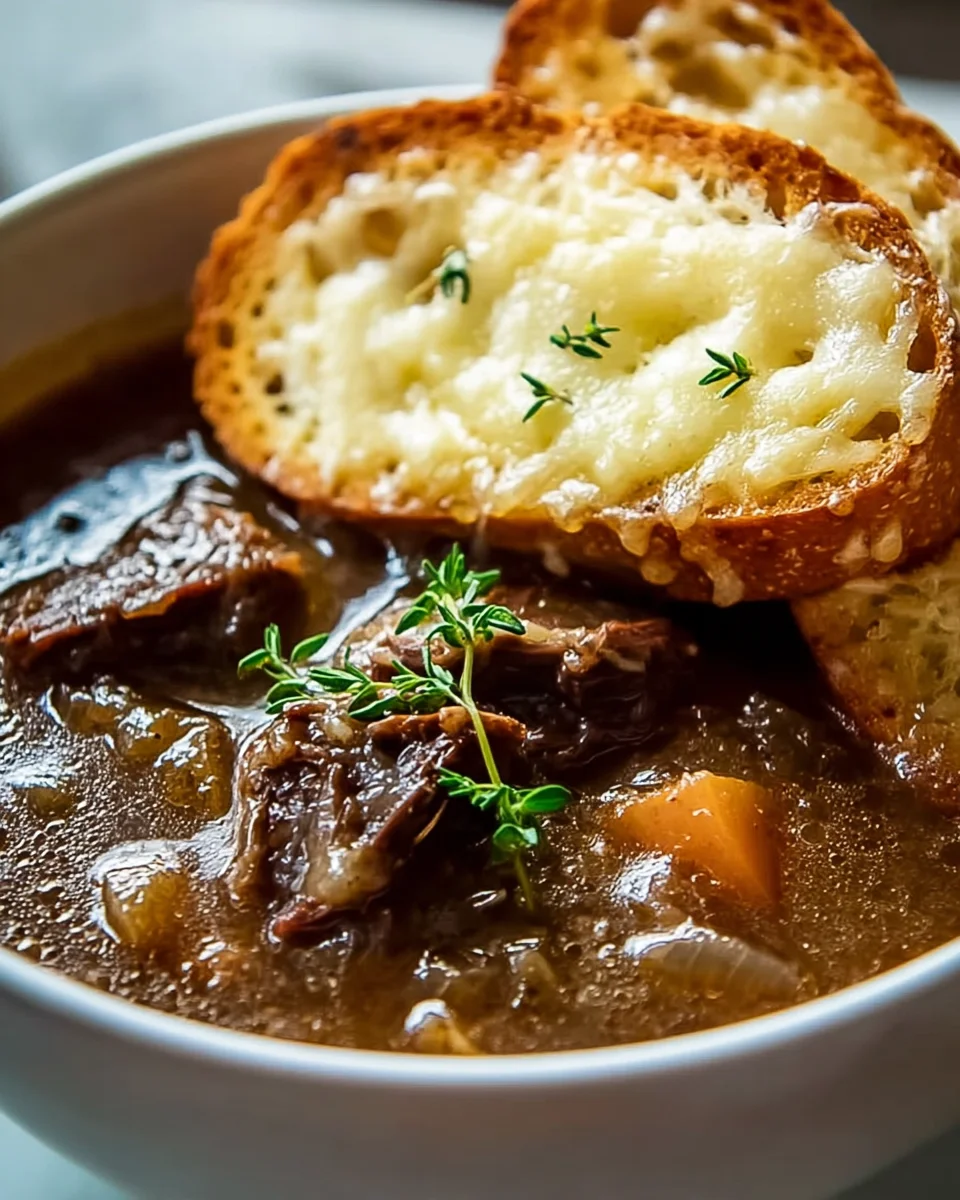Hearty French Onion Short Rib Soup With Gruyere Toast