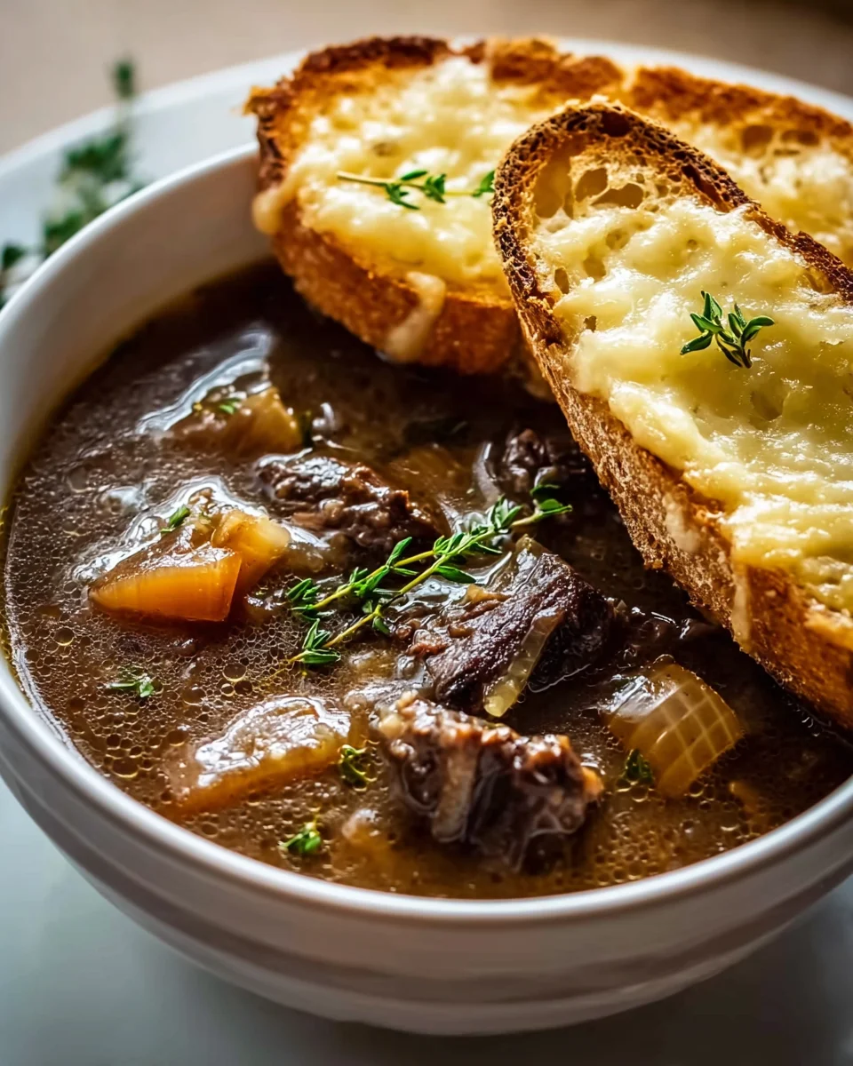 Hearty French Onion Short Rib Soup With Gruyere Toast