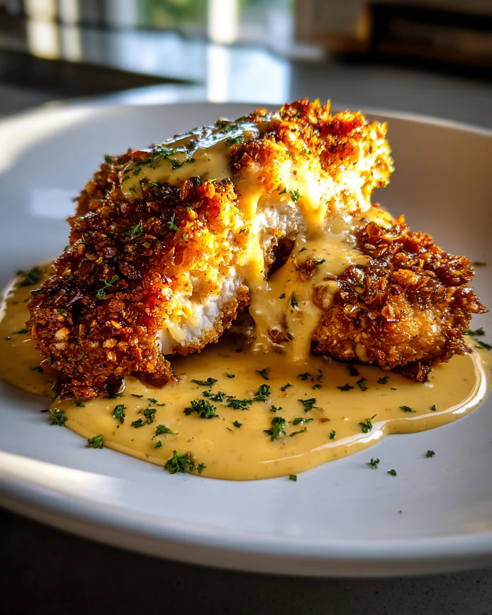 Pretzel Chicken with Mustard Cheddar Sauce Recipe Delight