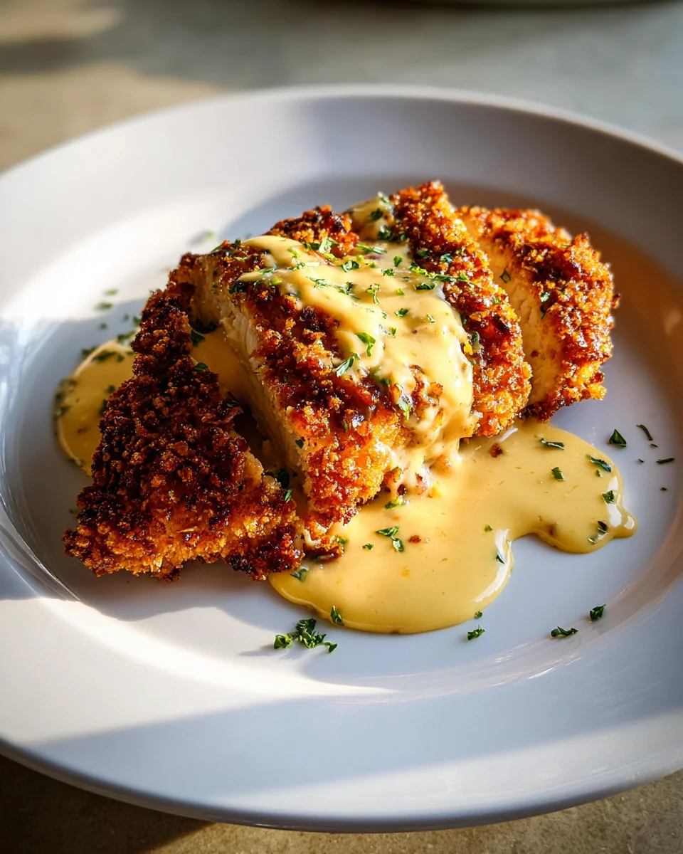 Pretzel Chicken with Mustard Cheddar Sauce Recipe Delight