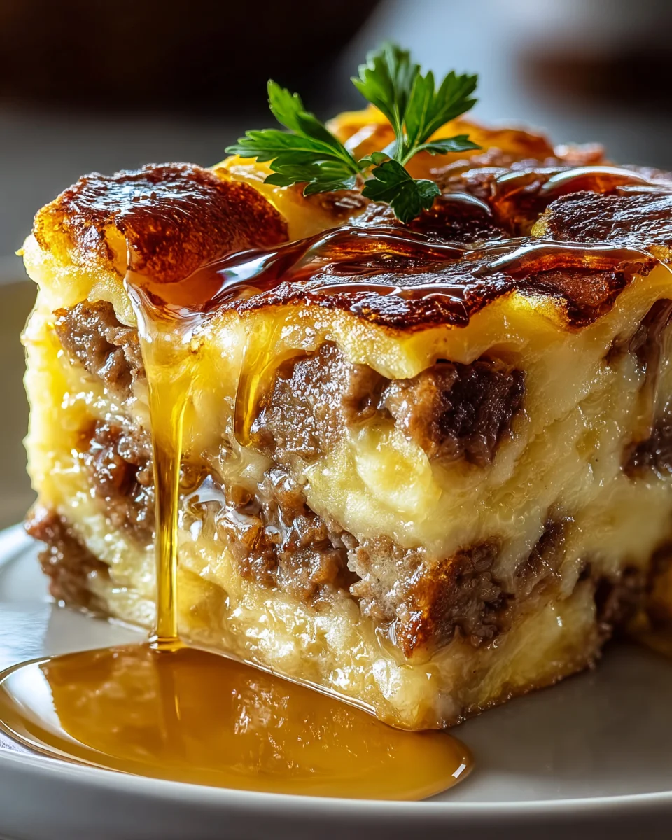 Delicious Pancake Sausage Casserole with Beef for Breakfast