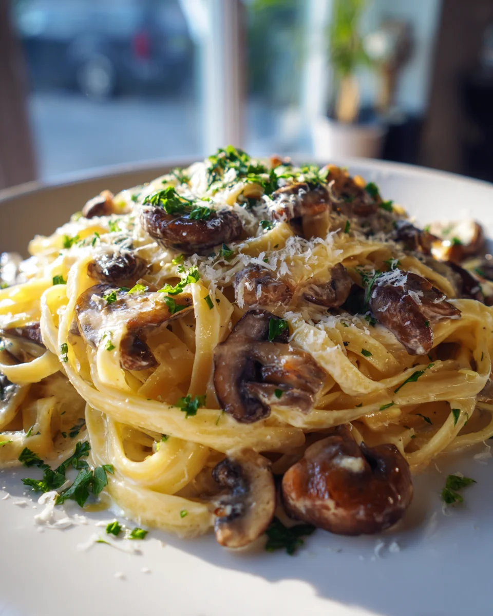 Garlic Mushroom Fettuccine Alfredo Recipe - Quick & Creamy