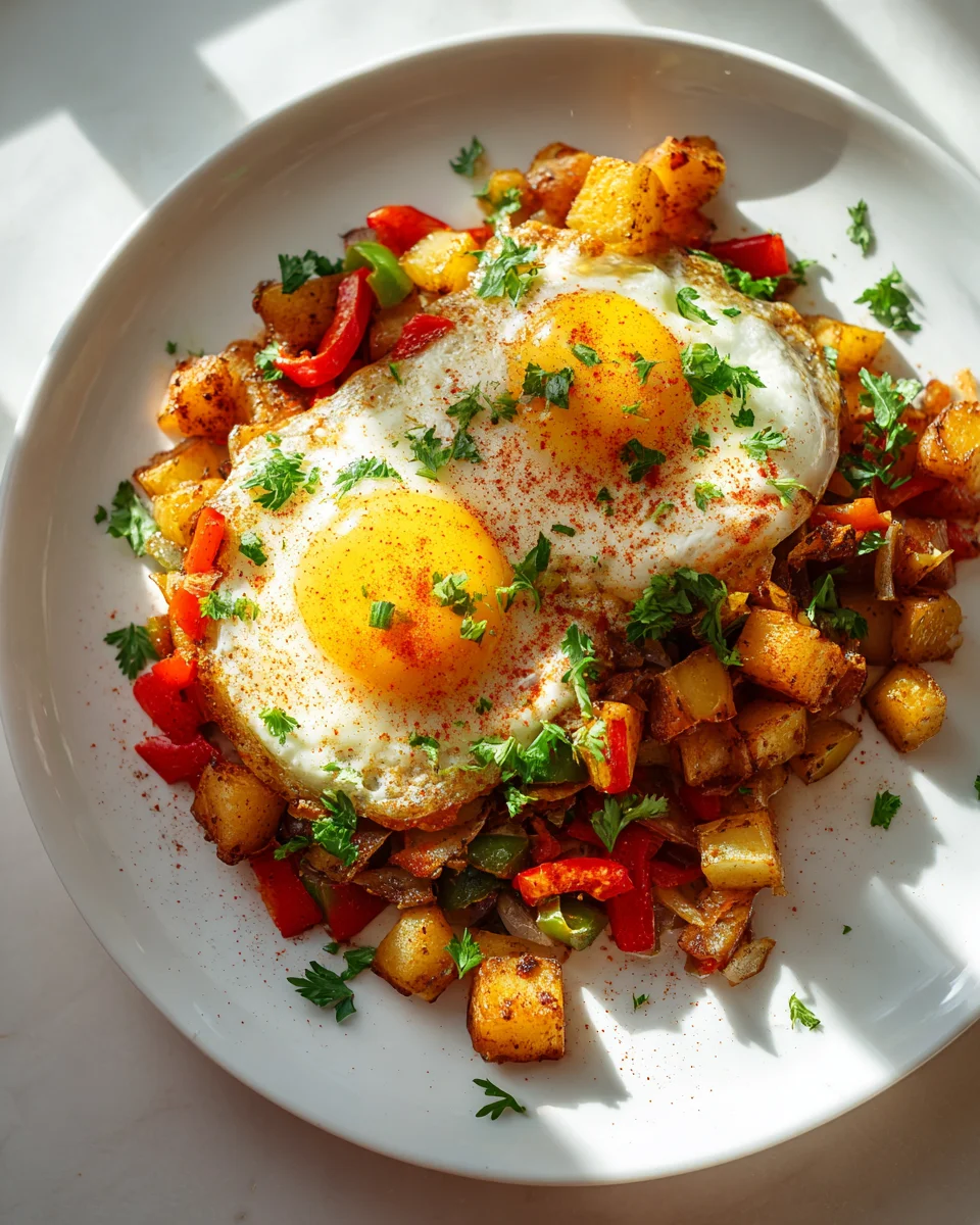 Best Cajun Potato Breakfast Hash & Fried Eggs Quick Meal