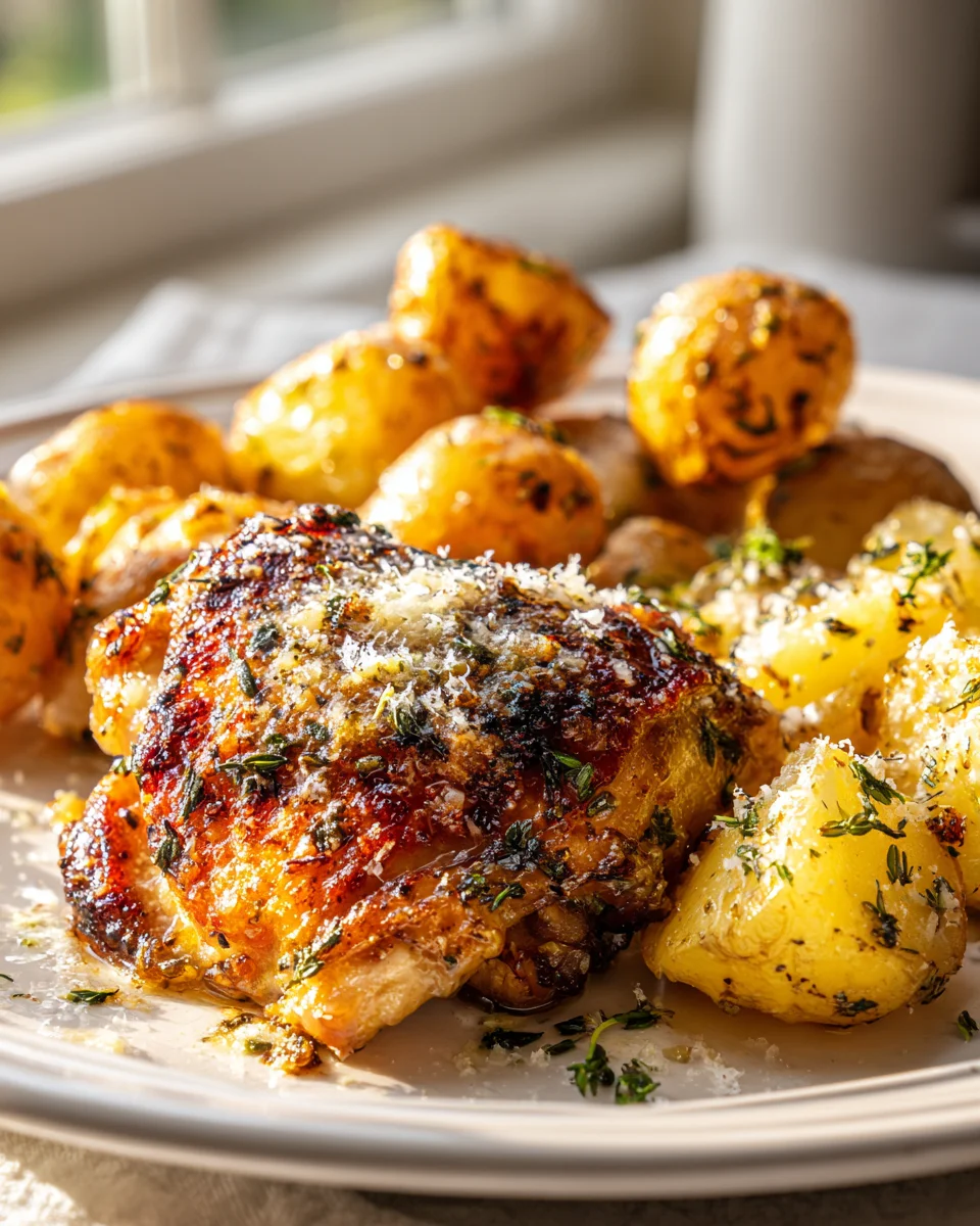 Best Garlic Butter Parmesan Chicken Thighs & Roasted Potatoes