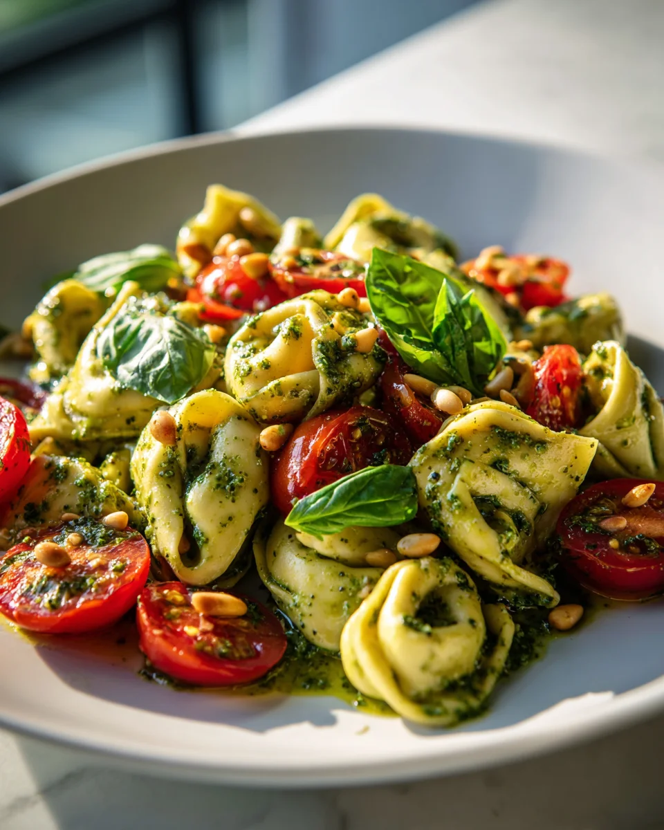 Best Pesto Tortellini Salad with Fresh Cherry Tomatoes