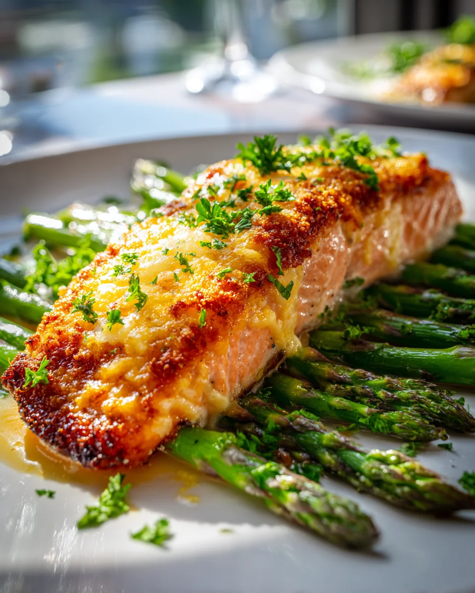 Delicious Parmesan Crusted Baked Salmon with Asparagus