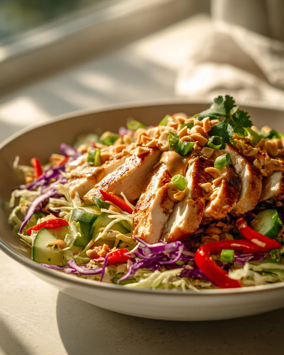 Best Thai Peanut Chicken Salad & Crunchy Cabbage Recipe