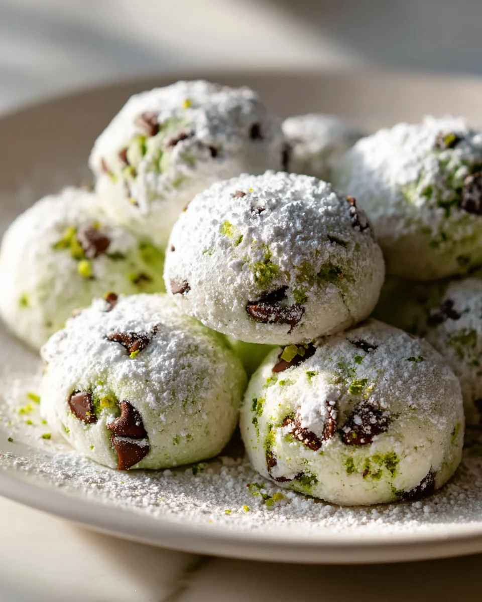 Best Ever Mint Chocolate Chip Snowball Cookies!