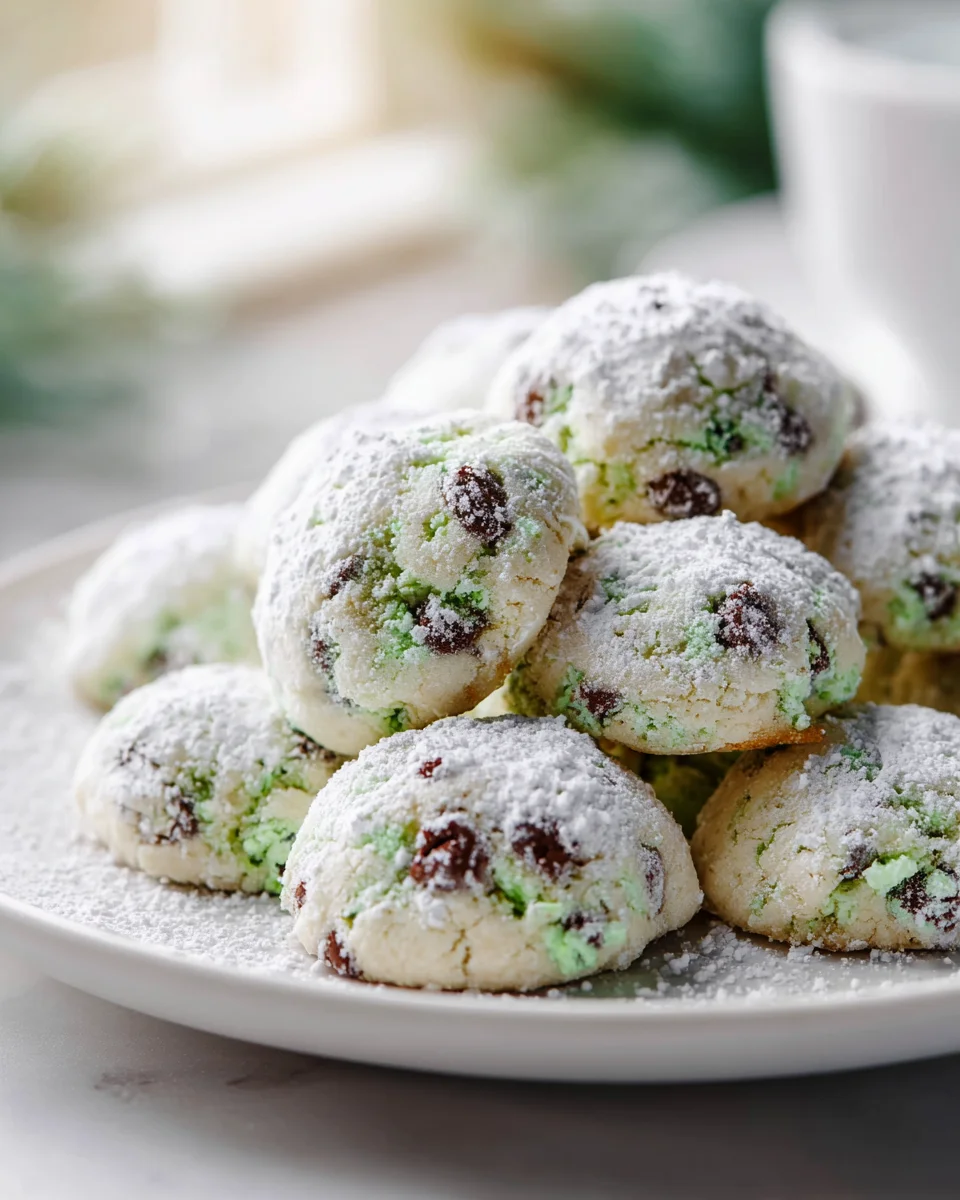 Best Ever Mint Chocolate Chip Snowball Cookies!