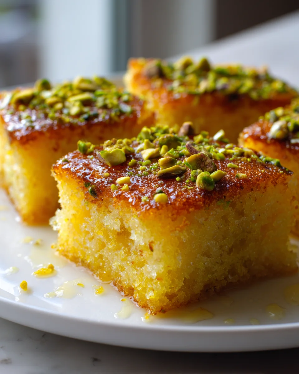 Saffron Pistachio Basbousa: Irresistible Semolina Cake Recipe