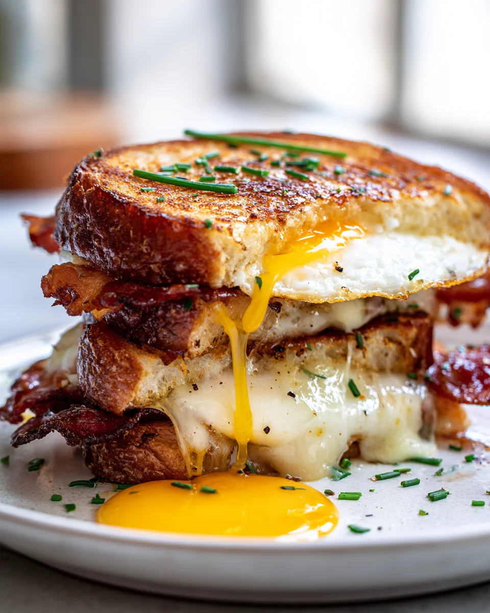 Ultimate Breakfast Grilled Cheese: Fried Egg & Beef Bacon