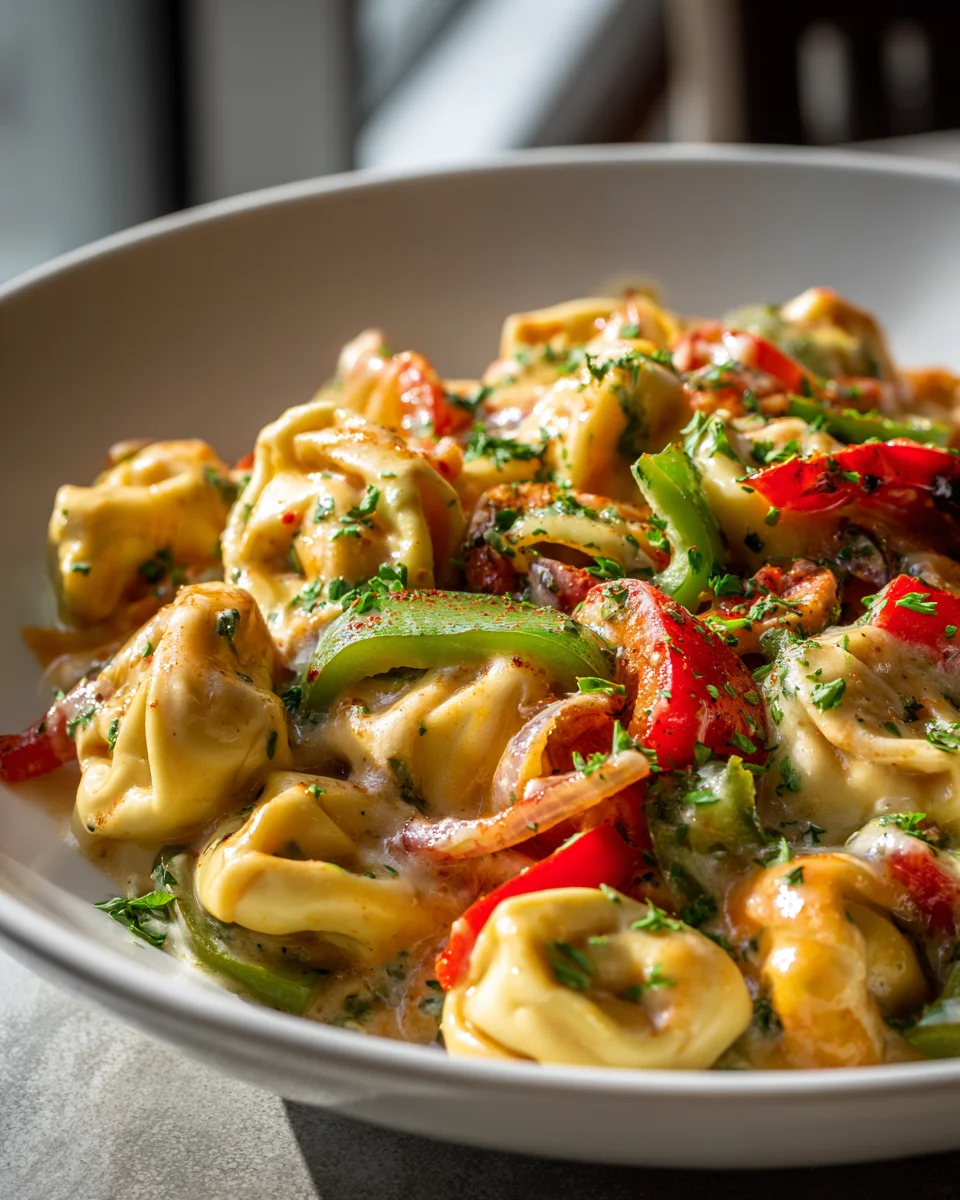 One-Pan Cheesesteak Tortellini Skillet with Beef & Provolone