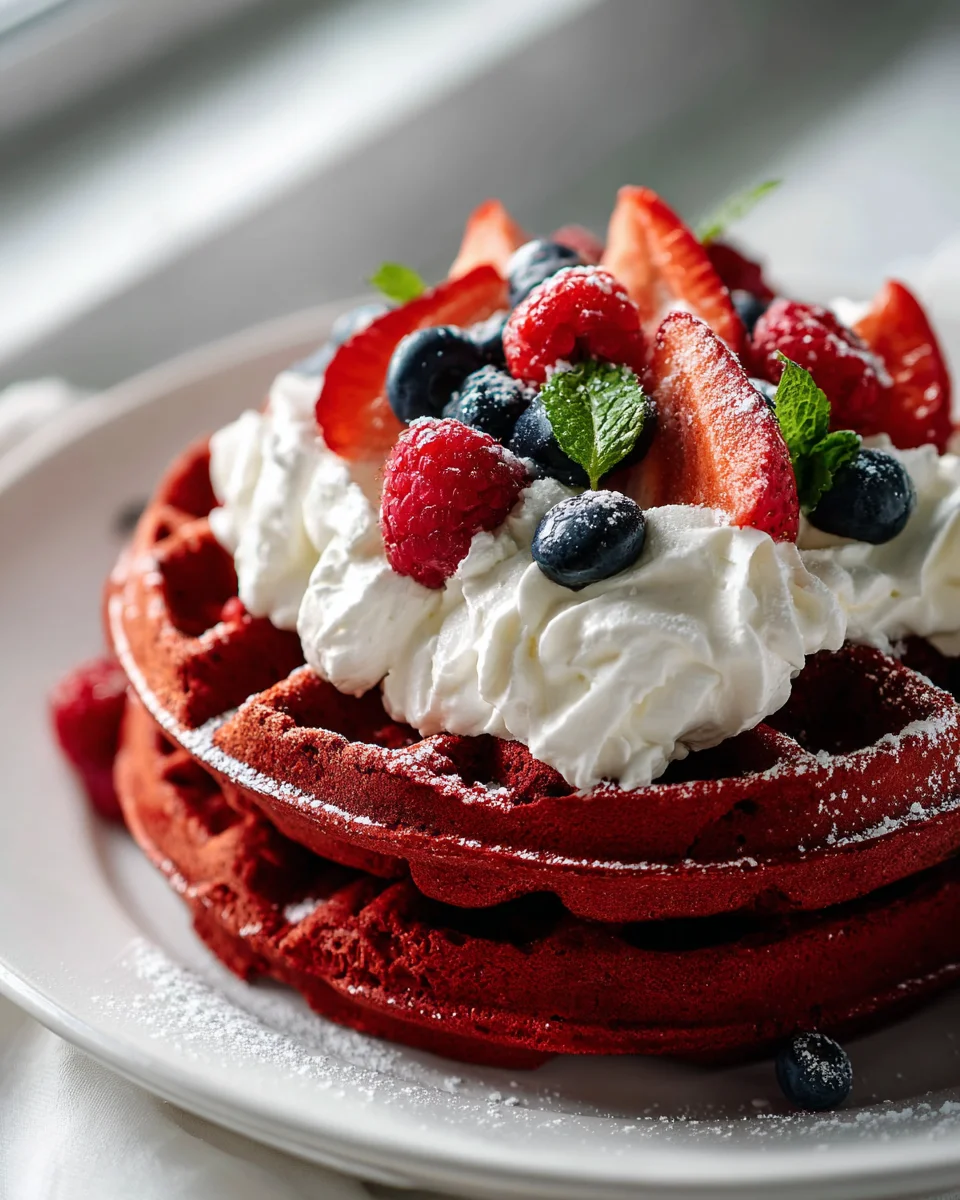 Decadent Red Velvet Waffles with Cream & Berries Recipe