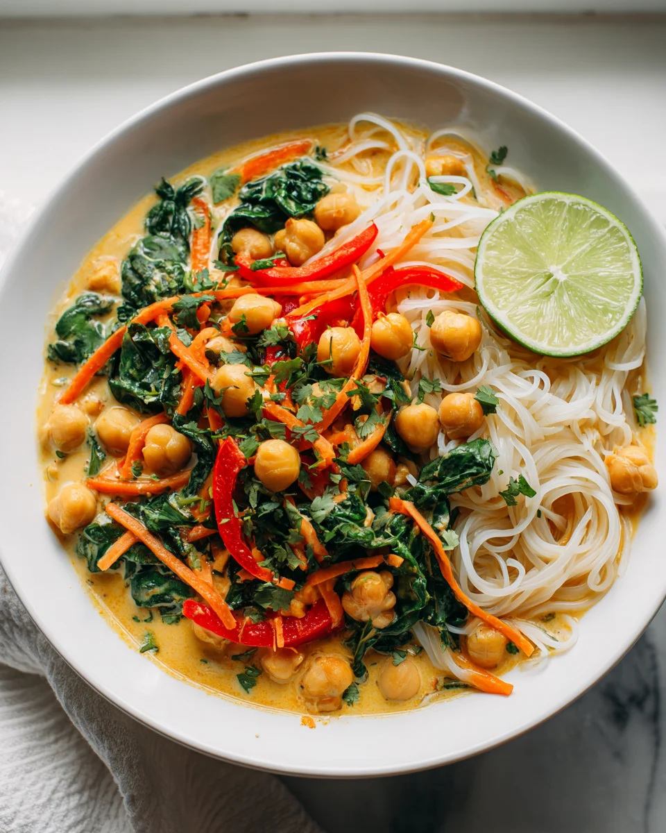 Creamy Coconut Curry Chickpea Noodle Bowl - Easy Vegan Dinner