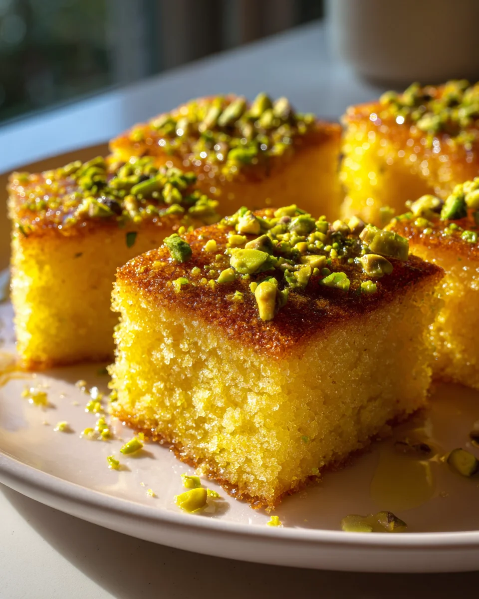 Saffron Pistachio Basbousa: Irresistible Semolina Cake Recipe